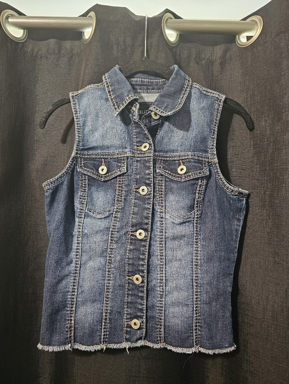Maurices Dark Blue Denim Vest with Contrast Stitching
